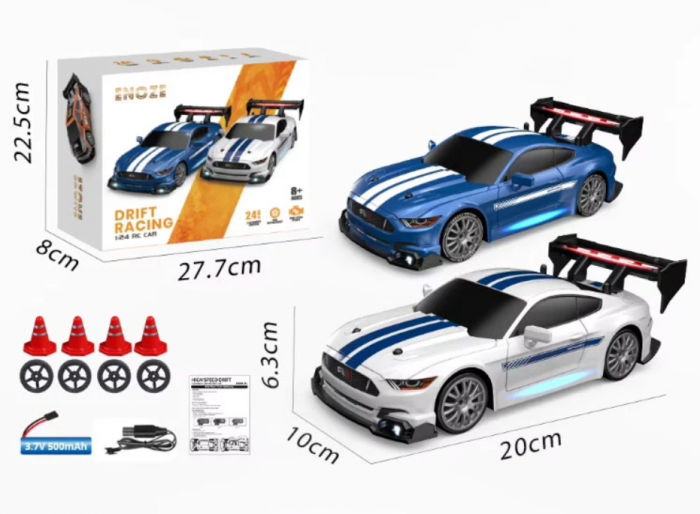Masina cu telecomanda pentru Drifturi, 30km/h, lumini LED, cauciucuri interschimbabile, efect de fum, incarcare USB, acumulator inclus 3.7V, 20x6.3x10 cm, Albastr [4]