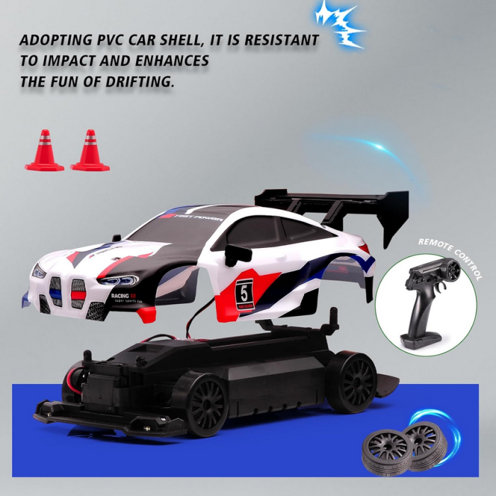 Masina Drift High Speed, lumini LED, 2 seturi de Anvelope, pentru Copii +8 ani si Adulti , acumulator inclus 26x13x12cm [3]