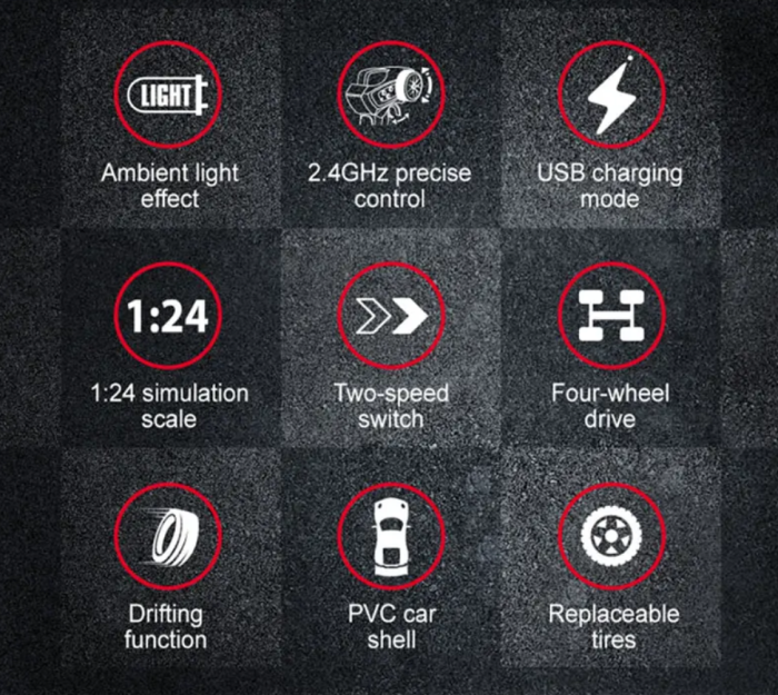 Masina Racing Drift cu telecomanda, lumini LED, 2 seturi de Anvelope, acumulator inclus 20X9.5X6 cm [3]