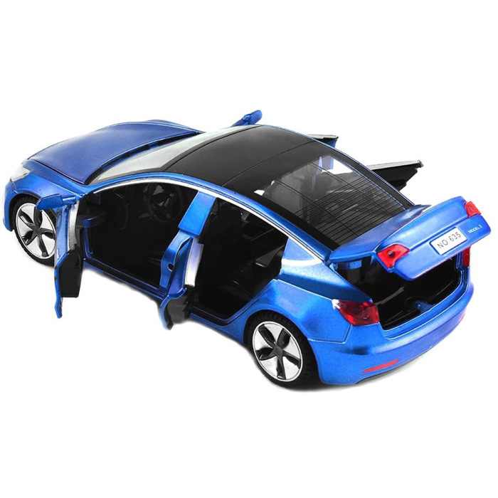 Masina metalica Tesla Model X, lumini si sunete, usi-capota-portbagaj mobile, 3+ ani, 15×7×5.5 cm, albastru [3]