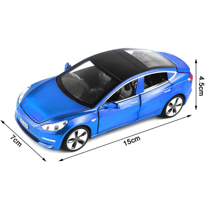 Masina metalica Tesla Model X, lumini si sunete, usi-capota-portbagaj mobile, 3+ ani, 15×7×5.5 cm, albastru [2]