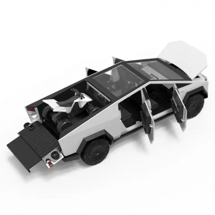 Masina metalica tip Tesla Cybertruck cu ATV, sunete realistice, Farurile si stopurile lumineaza, Usile, capota si portbagajul se deschid, 18,5x7x6cm. [7]