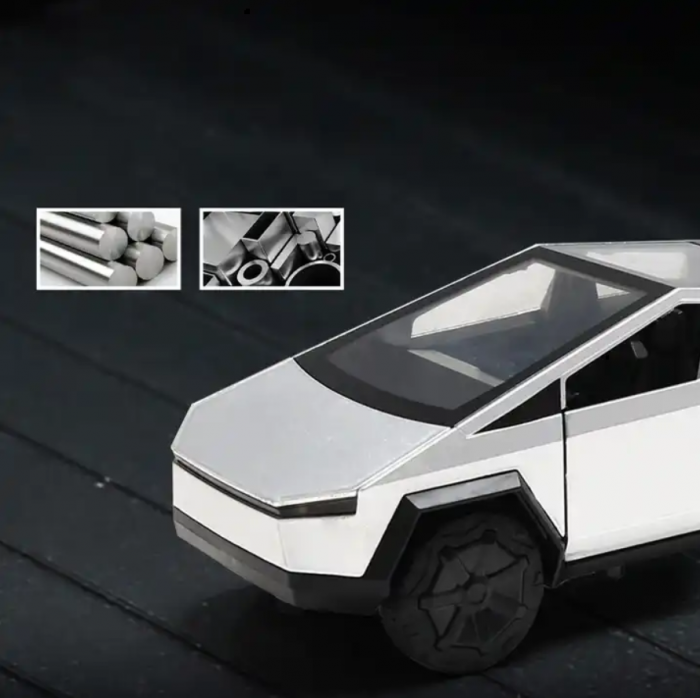 Masina metalica tip Tesla Cybertruck cu ATV, sunete realistice, Farurile si stopurile lumineaza, Usile, capota si portbagajul se deschid, 18,5x7x6cm. [8]