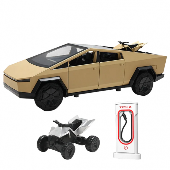 Masina metalica tip Tesla Cybertruck cu ATV, sunete realistice, Farurile si stopurile lumineaza, Usile, capota si portbagajul se deschid, 18,5x7x6cm. [10]
