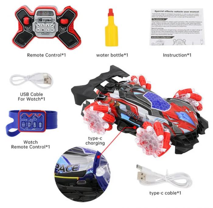Masinuta cu Telecomanda si Senzor de Mana, 2.4 GHz, Lumini Led Colorate si Muzica, Functie de Pulverizare-Aburi, Drift, Rotire 360 Grade, 27x18.5x8.5cm [7]