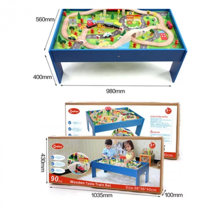 Masa de joaca, circuit cu trenulet din lemn si accesorii [2]