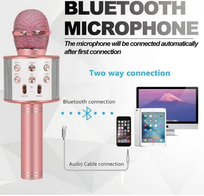 Microfon karaoke wireless Zenino - Bluetooth 4.0, boxa integrata, functie inregistrare, card SD, multifunctional, incarcare USB, stereo [1]