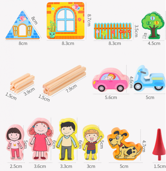 Micul arhitect - Set blocuri de construit din lemn, 128 piese, Montessori [3]