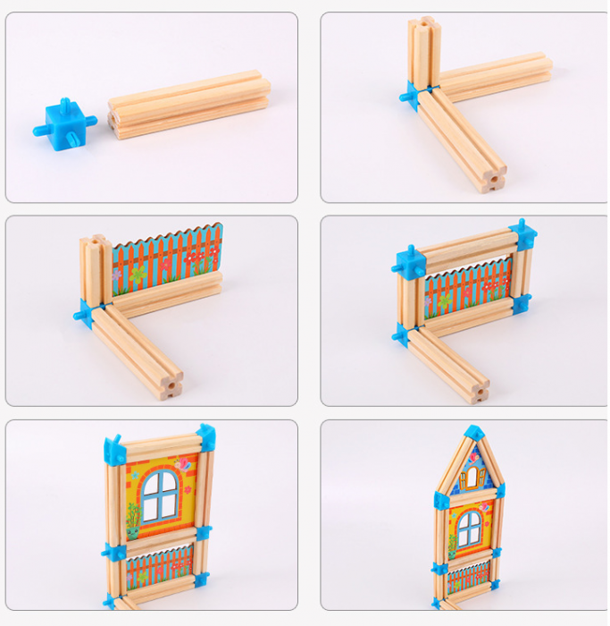 Micul arhitect - Set blocuri de construit din lemn, 128 piese, Montessori [4]