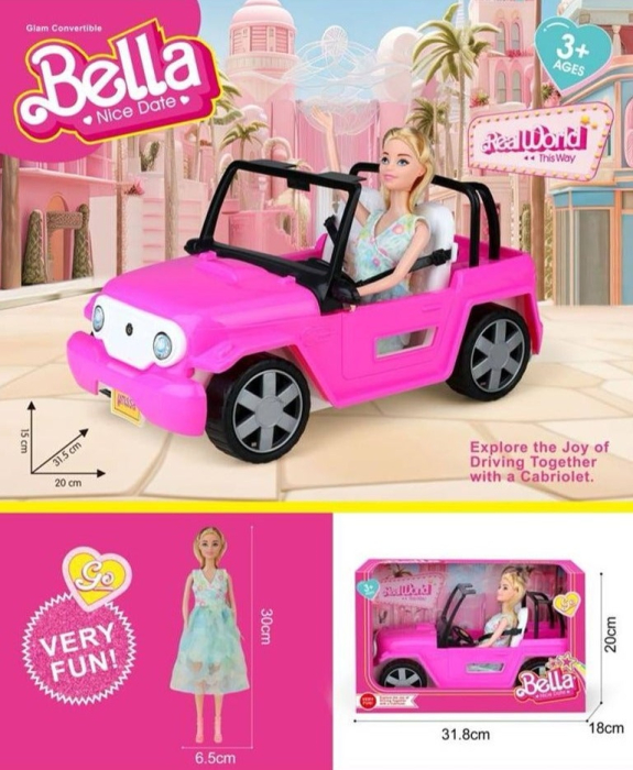 Papusa Bella cu Masina Decapotabila pentru Copii 3+, 31.5cm (marime mare) [2]