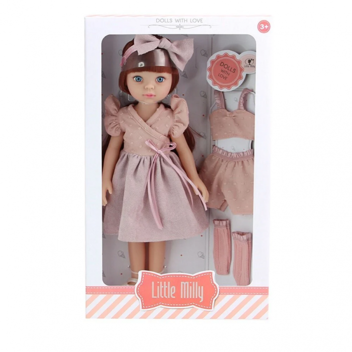 Papusa Little Milly cu bentita, rochie, un set de pijamale si incaltari detasabile, 33 cm [3]