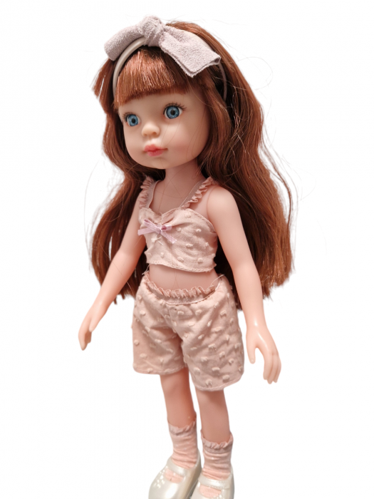 Papusa Little Milly cu bentita, rochie, un set de pijamale si incaltari detasabile, 33 cm [4]