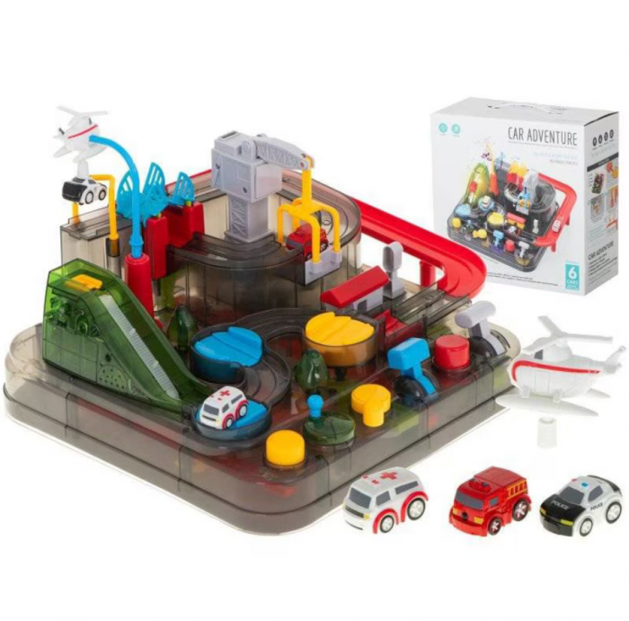 Pista de Masini, Traseu cu Obstacole, Elemente Mobile, Butoane Control, 4 Masinute, Jucarie Interactiva, 32cm x 32cm x 24cm [3]
