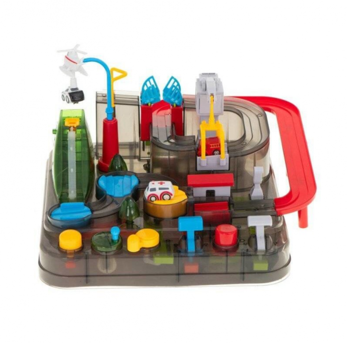 Pista de Masini, Traseu cu Obstacole, Elemente Mobile, Butoane Control, 4 Masinute, Jucarie Interactiva, 32cm x 32cm x 24cm [2]