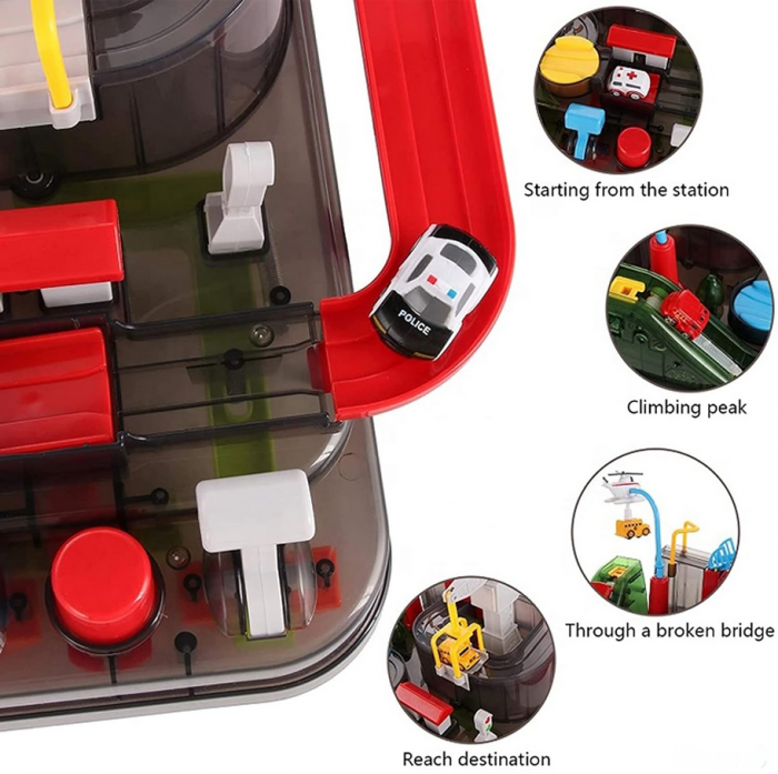 Pista de Masini, Traseu cu Obstacole, Elemente Mobile, Butoane Control, 4 Masinute, Jucarie Interactiva, 32cm x 32cm x 24cm [5]