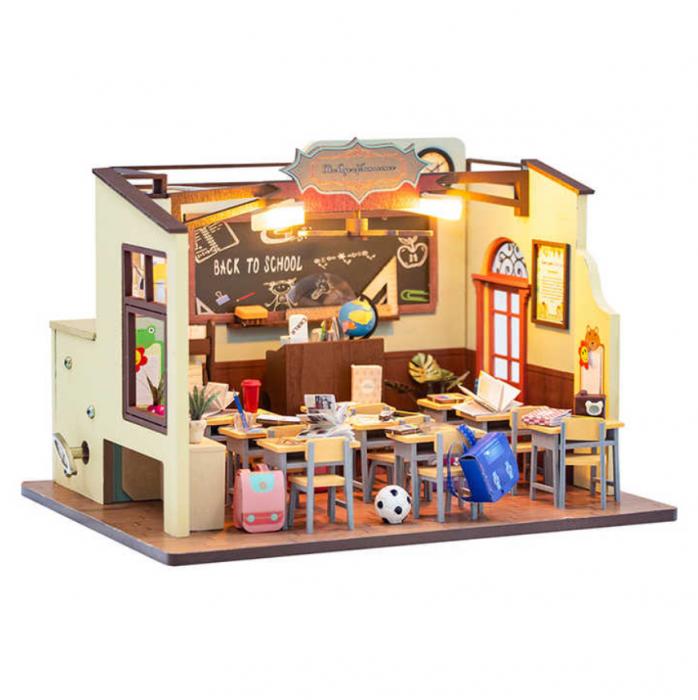 Puzzle 3D, Casa de papusi in miniatura DIY, Back to School, 22x17x15.5cm [3]