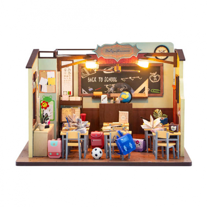 Puzzle 3D, Casa de papusi in miniatura DIY, Back to School, 22x17x15.5cm [2]