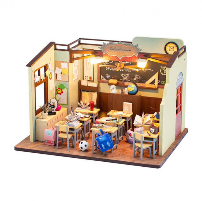 Puzzle 3D, Casa de papusi in miniatura DIY, Back to School, 22x17x15.5cm [6]