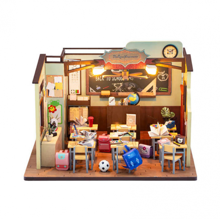 Puzzle 3D, Casa de papusi in miniatura DIY, Back to School, 22x17x15.5cm [4]