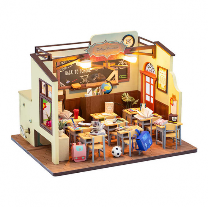 Puzzle 3D, Casa de papusi in miniatura DIY, Back to School, 22x17x15.5cm [5]