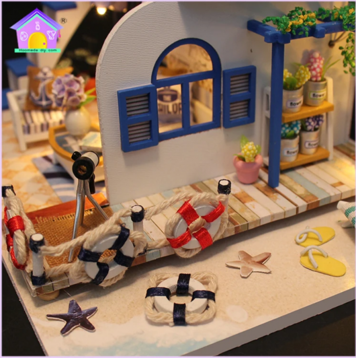 Puzzle 3D, Casa de papusi in miniatura DIY, Blue Coast, 19x15x13cm [2]