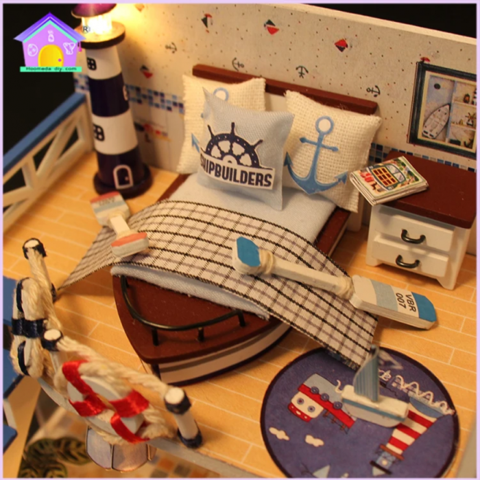 Puzzle 3D, Casa de papusi in miniatura DIY, Blue Coast, 19x15x13cm [3]