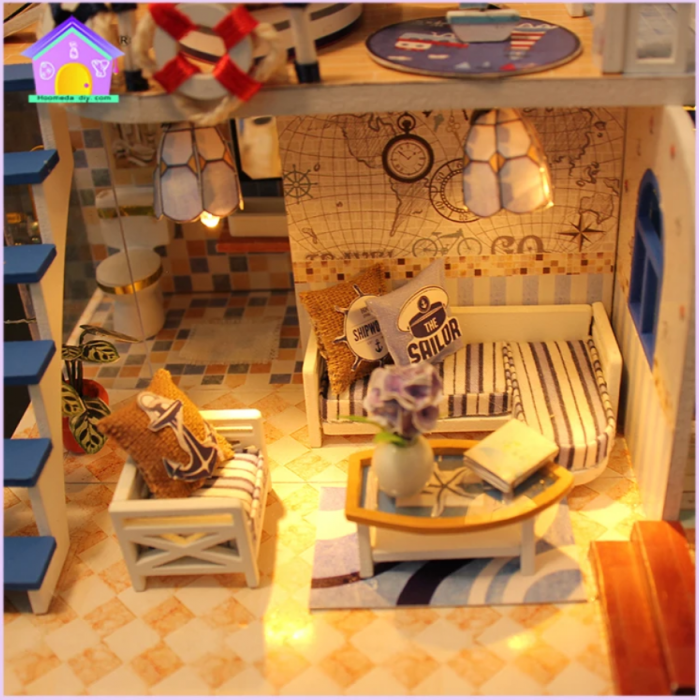 Puzzle 3D, Casa de papusi in miniatura DIY, Blue Coast, 19x15x13cm [4]