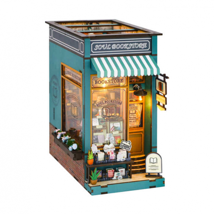 Puzzle 3D, Casa de papusi in miniatura DIY, Bookstore, 32x21x5.5cm [2]
