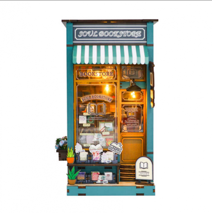 Puzzle 3D, Casa de papusi in miniatura DIY, Bookstore, 32x21x5.5cm [3]