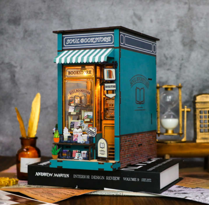 Puzzle 3D, Casa de papusi in miniatura DIY, Bookstore, 32x21x5.5cm [5]