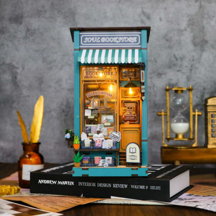 Puzzle 3D, Casa de papusi in miniatura DIY, Bookstore, 32x21x5.5cm [4]