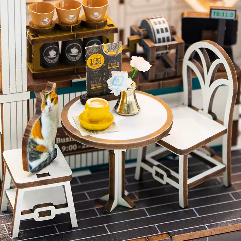 Puzzle 3D, Casa de papusi in miniatura DIY, Coffee Rure cu LED si NFC, 19.5x16.5x14 cm [4]