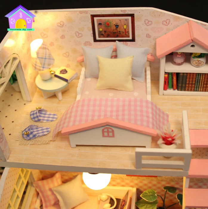 Puzzle 3D, Casa de papusi in miniatura DIY, Pink Loft Doll, 17x12x12cm [3]