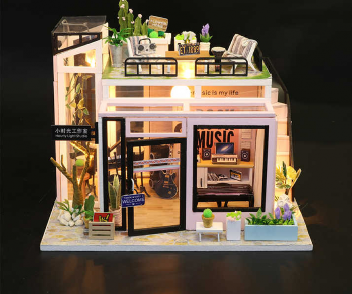 Puzzle 3D, Casa de papusi in miniatura DIY, Studio, 20x16.5x15cm [6]