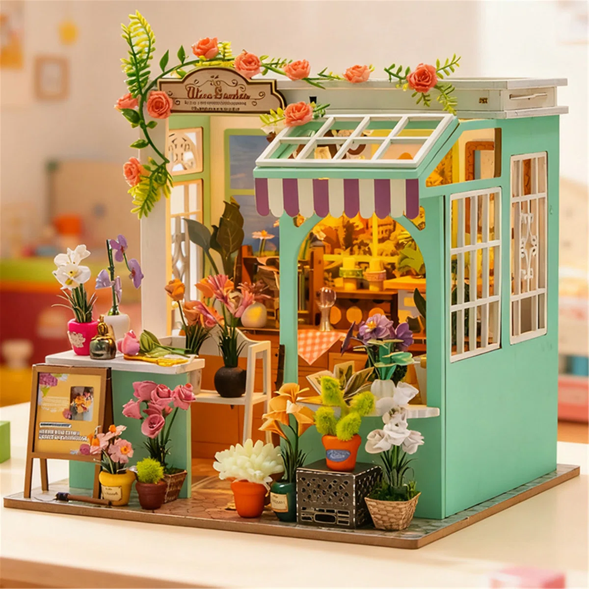 Puzzle 3D, Casa de papusi in miniatura DIY, Alice Garden cu LED si NFC, 16 x 14,5 x 16,5 cm [5]