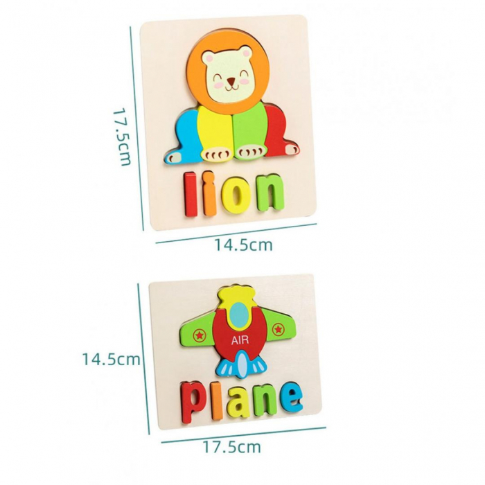 Puzzle din lemn 3D Montessori cu animale,vehicule si litere [4]