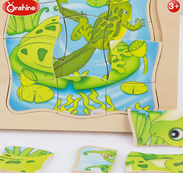 Puzzle din lemn in 5 straturi cu ciclul de viata al broastelor, 22x18x2cm [4]