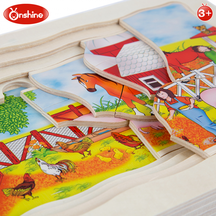 Puzzle incastru din lemn in cinci straturi, Viata la Ferma, 41 Piese, 28 cm x 15 cm x 2 cm [4]