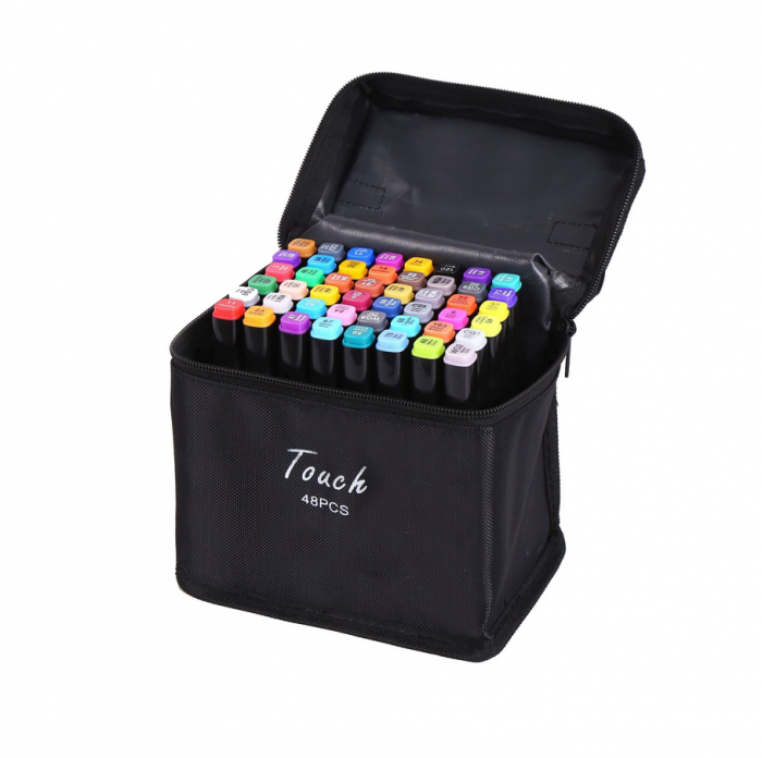 Set 48 markere, 2 capete subtire si gros, geanta de depozitare, Multicolor [1]