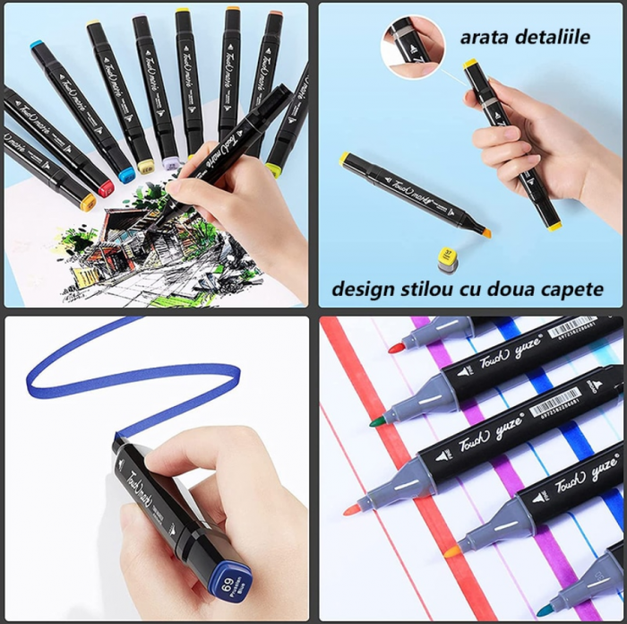 Set 48 markere, 2 capete subtire si gros, geanta de depozitare, Multicolor [3]