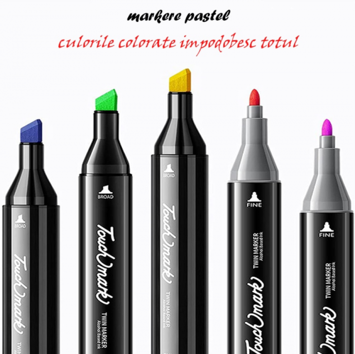 Set 48 markere, 2 capete subtire si gros, geanta de depozitare, Multicolor [6]