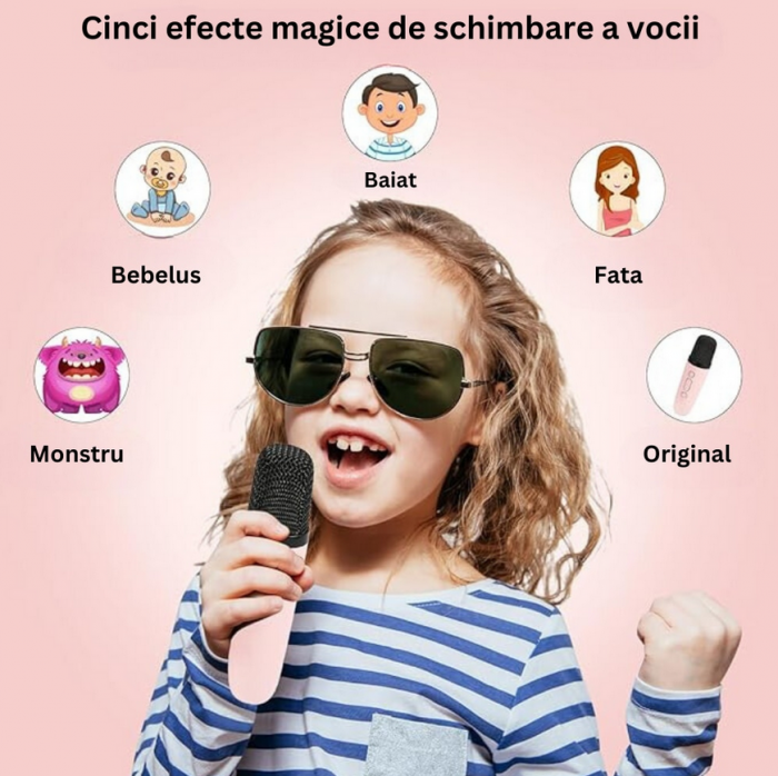 Set Boxa BT Karaoke, 2 Microfoane, Pentru Adulti si Copii, Lumini, efecte vocale [4]