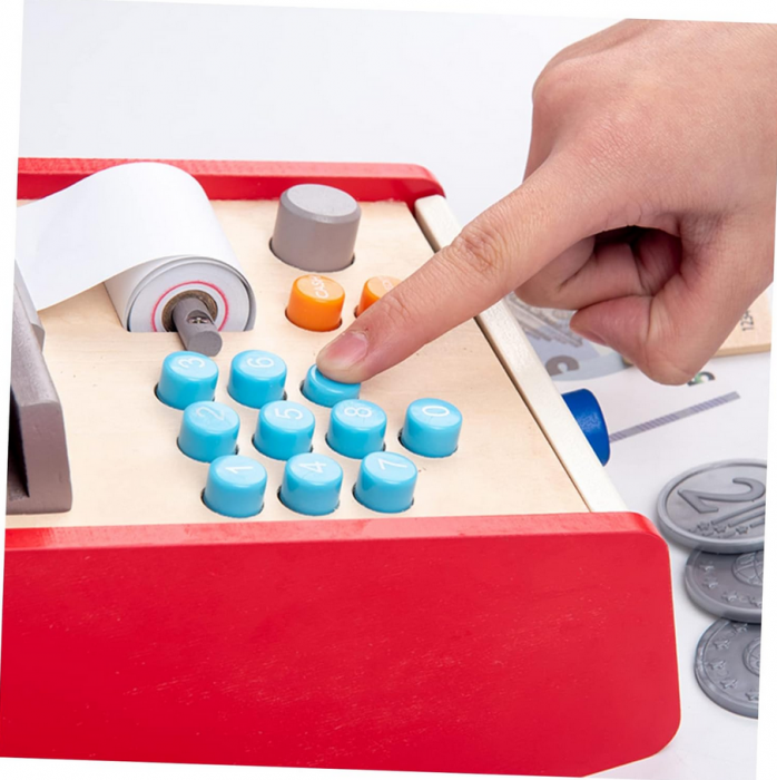 Set casa de marcat din lemn jucarie educativa pentru copii, 16 x 16 x 11 cm [4]