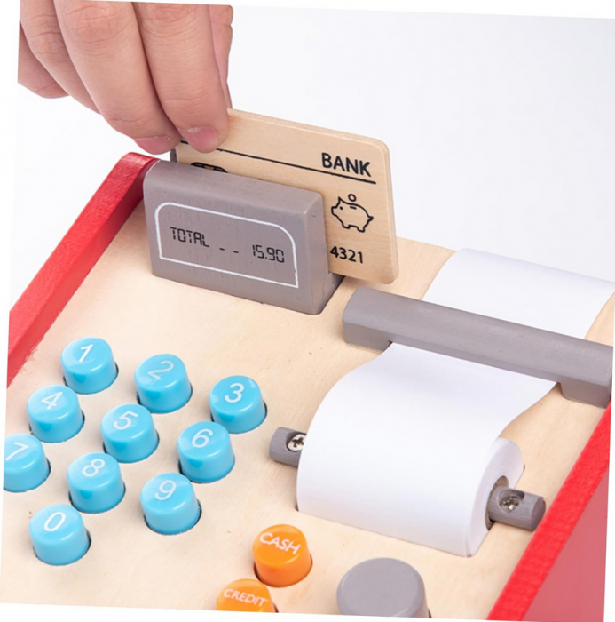 Set casa de marcat din lemn jucarie educativa pentru copii, 16 x 16 x 11 cm [3]