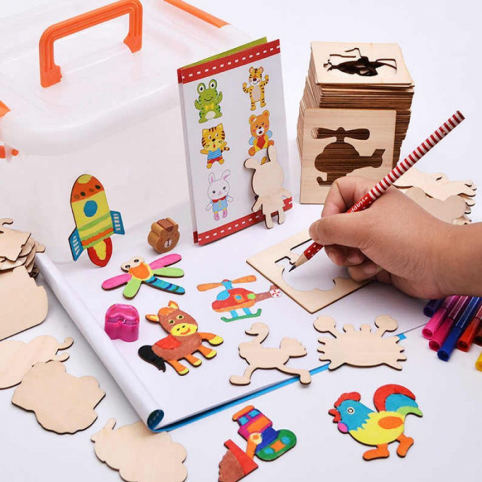 Set de sabloane pentru desenat din lemn, 56 piese [3]