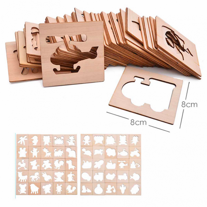 Set sabloane desen copii - trusa cu sabloane lemn, 18.5 x 14 x 20.5 cm [6]