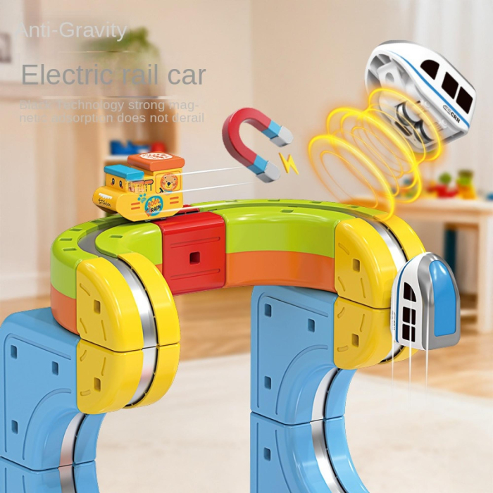 Set Tren Magnetic 3D cu 150 Piese, Traseu cu Pante, Buclă, Poduri și Cuburi Colorate, Jucarie Educativa, 3-8 ani [3]