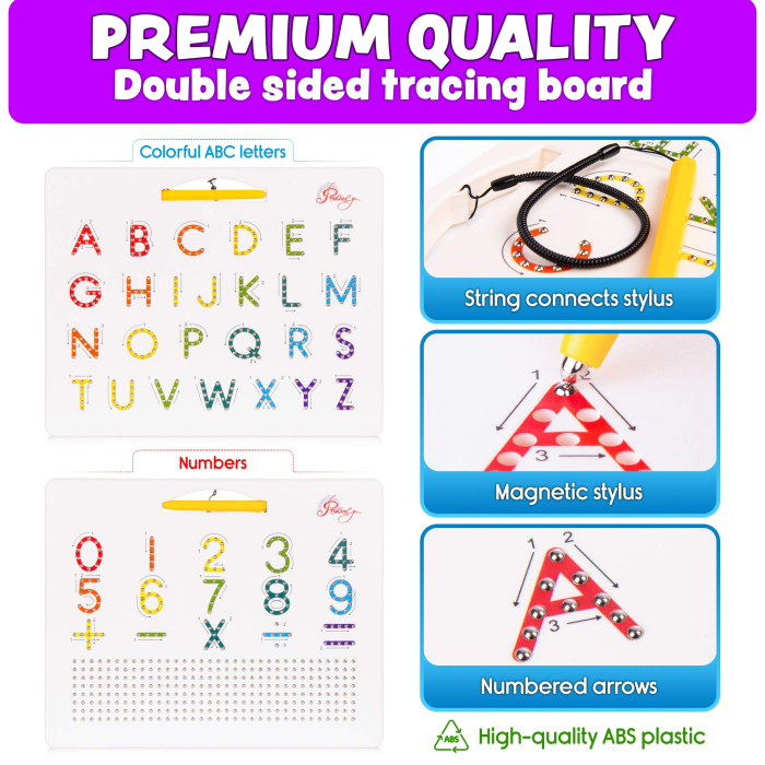 Tabla magnetica 2 în 1 pentru trasarea alfabetului si cifrelor, litere mari, cifre, semne matematice, set educativ, 31 x 25,5 x 1,5 cm [8]