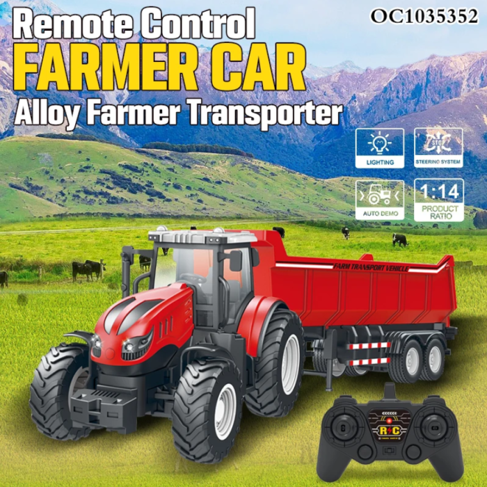Tractor cu Remorcă si Telecomanda, Tractor cu Lumini, jucarie Interactiva pentru Micii Fermieri 1:14, 3ani+ [6]