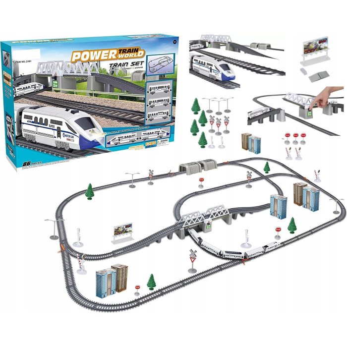 Trenulet electric 86 piese, sine, vagoane de pasageri si alte accesorii incluse, efecte luminoase, 170x98,5x11cm [7]